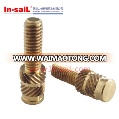 Brass knurled threaded studs for insert molding